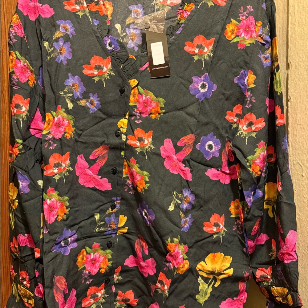 Tolani Multicolor Floral Button-Up Blouse